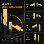 Renucartz 4-in-1 Cable 6 A 1 m METAL BRAIDED Smart 65W Multi Charging Cable | 4-in-1 Port | High Speed, Tangle Free Design (Compatible with Mobiles, Smartphones, Tablets, Earphones & all other device with Type- C Port, Black, One Cable)