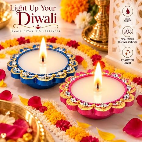 Terracotta wax diyas pack of 12 by RENUCARTZ for Diwali decoration