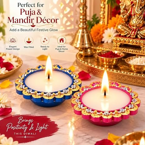 RENUCARTZ terracotta wax filled mitti diyas with ready-to-light wicks