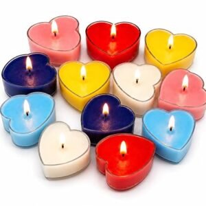 Multicolour heart shaped tealight candles by RENUCARTZ in a pack of 12